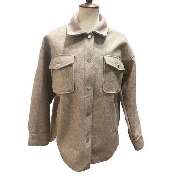 Women's Tan Button Down Shacket - Picture 2 of 3